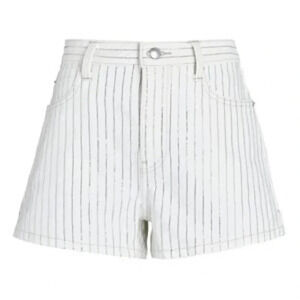Alexander Wang Bite Short With Crystal Stripe in Vintage White Medium Rhinestone